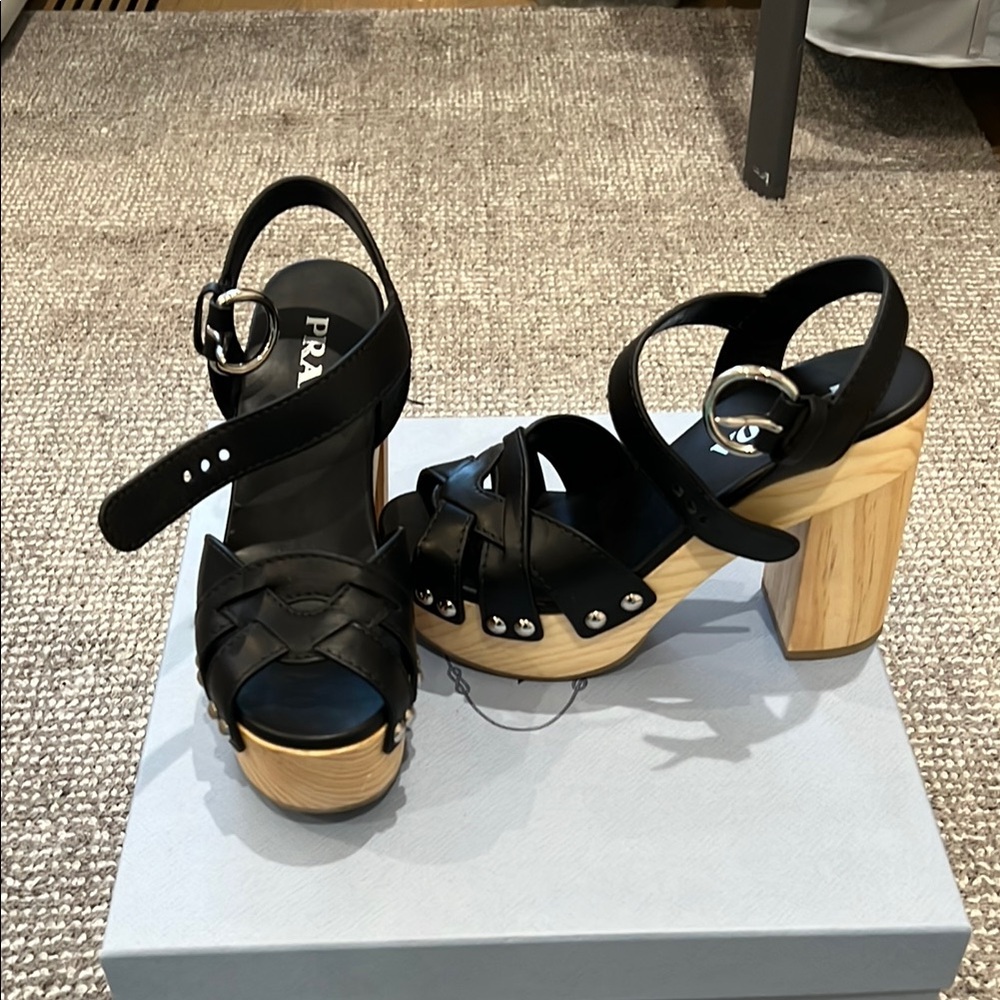Prada Black Platform Sandals with Chunky Heel